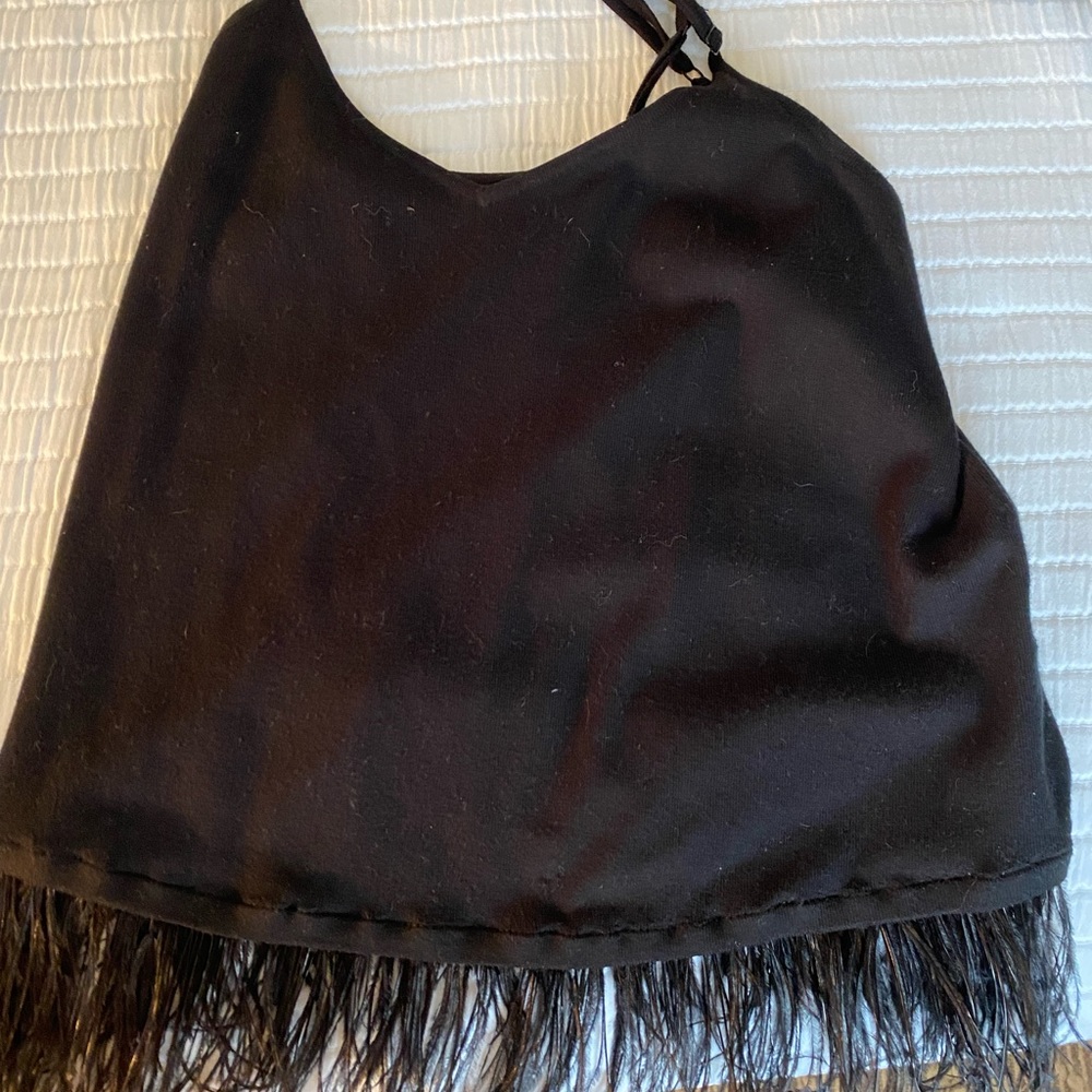 Fun Black Tank top with faux feathers